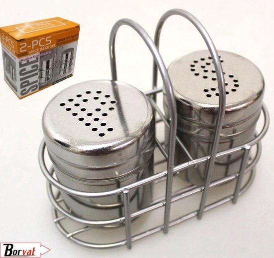 BORVAT Peper en Zout Set in Mandje - RVS Kruiden Strooiset by BORVAT