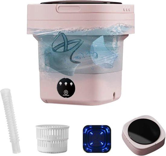 Merkloos Mini Waschmaschine 8L – Mit Trockenständer & Schleuderkorb – Faltbar & Energiesparend – Für Zuhause & Camping – Hellrosa -