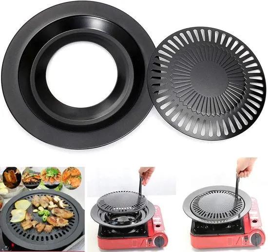 borvat IBBO® - Grillplaat - Bakplaat anti-aanbak - Camping Jack Grill bevestiging voor draagbaar gasfornuis - Diameter 31.5 cm - voor gasfornuis - Antiaanbaklaag - Zwart -