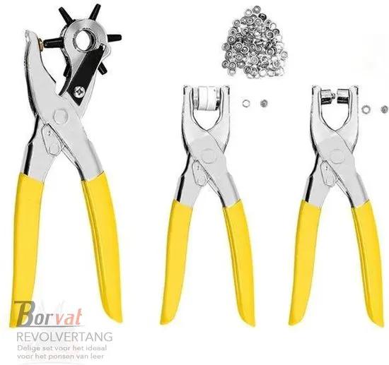 Borvat® Borvat® - Revolvertang & Drukknooptang Gatentang Set - Drukknopen Tang Ponstang Riemen & Leer - Pijptang- Geel -