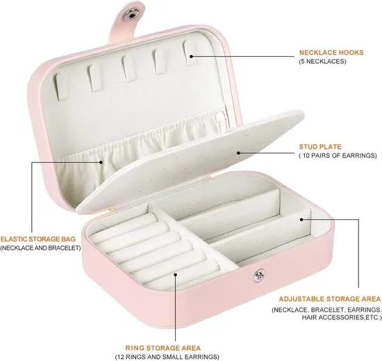 Merkloos Luxe sieradendoos rechthoek rose met spiegel/ premium jewelry box / juwelendoos / sieraden kistje / kettingen, oorbellen, ringen, horloge / geschenk / cadeautje voor haar/ sieradendoosje -