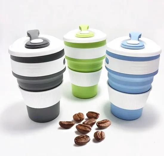 Merkloos Koffiebeker to go - Inklapbare beker - Duurzame beker - 100% BPA vrij - Opvouwbaar - Reisbeker - Meeneem beker -Travel cup - 350 ml - Grijs -