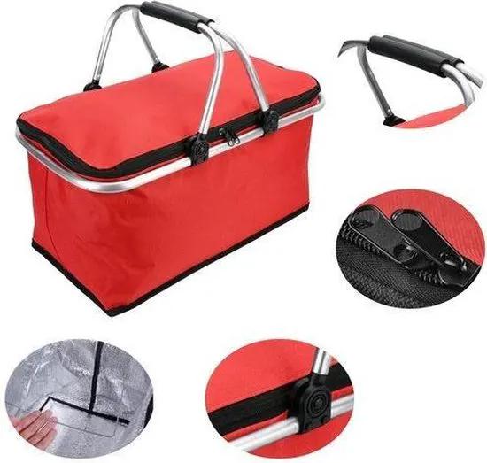 Folenza Picknickmand Koeltas - Thermo Lunchtas Met Koelvak - Koeltasje - Maaltijd Picknick Tas Lunchbox Opvouwbaar - Rood -