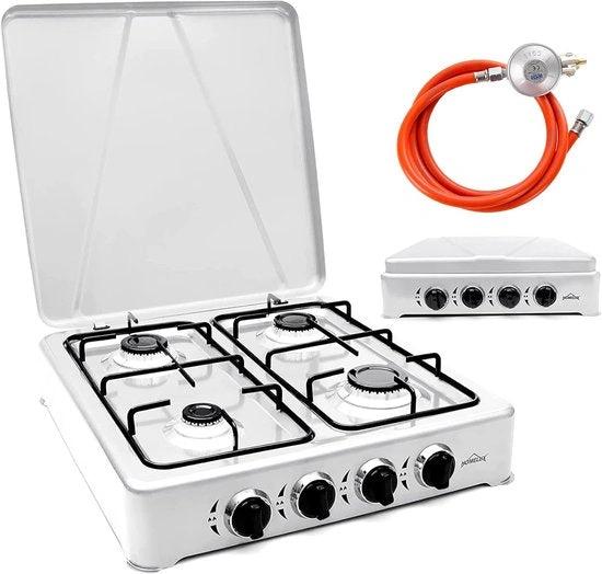 Gaskooktoestel 4 Pits 6.2KW TÜV Gecertificeerd - Incl. Slang & Drukregelaar - Wit by BORVAT