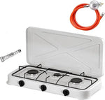 Borvat® Borvat® Gasstel 3 Pits – Compact kooktoestel voor – Krachtige gaskookplaat – Ruimtebesparend ontwerp-incl. 1.5 m Gasslang en drukregelaar - drukregelaar 50 mbar-Wit -