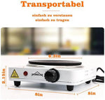 Borvat® Pluto® - HOMELUX - Elektrische kookplaat - Warmhoudplaat - draagbaar -1500W - camping - Wit -