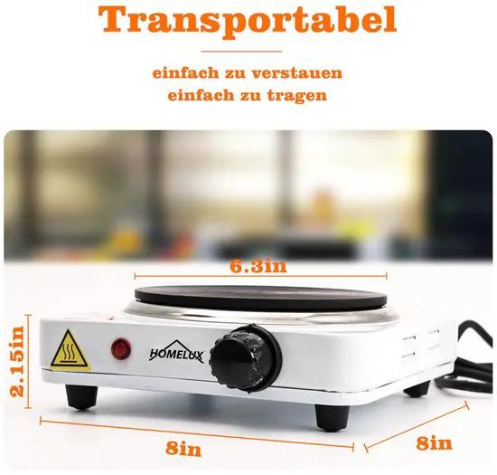 Borvat® Pluto® - HOMELUX - Elektrische kookplaat - Warmhoudplaat - draagbaar -1500W - camping - Wit -