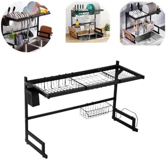 BORVAT Multifunctioneel Afdruiprek Boven de Gootsteen - 85cm - Roestvrij Staal - Zwart by BORVAT