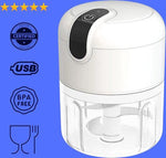 Merkloos Mini USB Hakmolen Elektrisch Foodprocessor Hakmolens Uiensnijder vaatwasser bestendig Chopper RVS Messen - LICHTBLAUW - 250 ml -