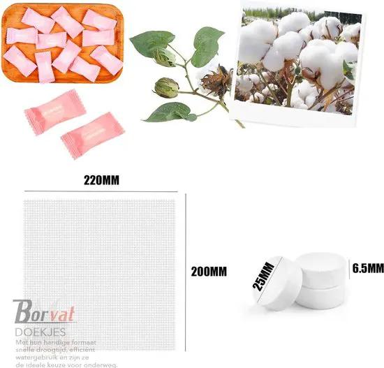 Borvat® Borvat® - Compressed Towels - Travel Towel - Handdoek - Gecomprimeerde doekjes - In Tablet vorm - Hygienische Vochtige Doekjes - Wit - 200 Stuks -