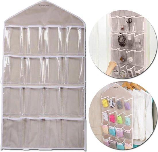 Kledingopberger met 16 Transparante Vakken - Kledinghanger voor Kast - Beige by BORVAT