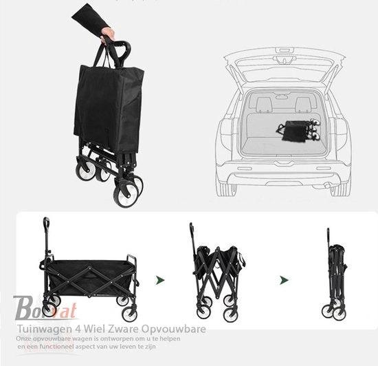 BORVAT Tuinwagen 4-Wiel - Opvouwbare Tas - Tuin Trolley - Winkelwagen - Kruiwagen - Zwart by BORVAT