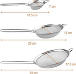 Merkloos Set van 3 roestvrijstalen zeefjes voor de keuken - Fijne mazen voor bakpoeder, pasta en rijst - 7 cm, 12 cm en 17,5 cm -