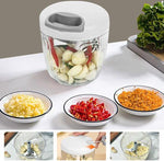 Bol.com Import Uiensnijder, handmatig 900 ml, uienhakmolen met trekkoord, groentesnijder, handmatig, multisnijder, universele haker, handmatige voedselchopper Onion Cutter met 5 messen -