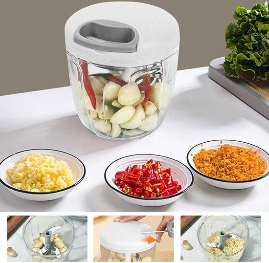 Bol.com Import Uiensnijder, handmatig 900 ml, uienhakmolen met trekkoord, groentesnijder, handmatig, multisnijder, universele haker, handmatige voedselchopper Onion Cutter met 5 messen -