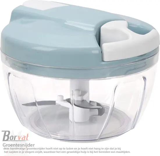 Borvat® Borvat® Uiensnijder - handmatig - groentesnijder met roestvrijstalen messen - extra 1 mixer - uien hakmolen - multihakmolen met trekkoord - 5 seconden hakken en mengen (blauw-500 ml) -