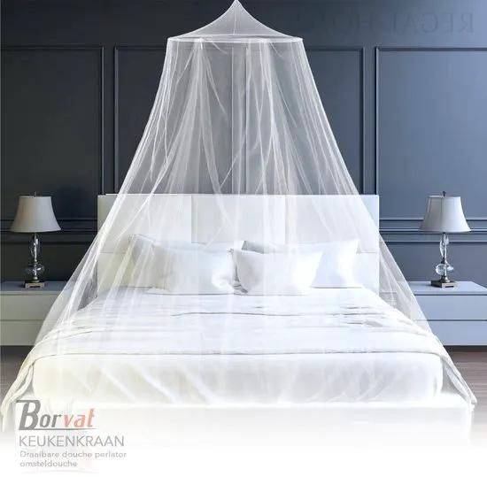 Borvat® Ronde klamboe voor 1 of 2 personen – Wit muskietennet met haak en metalen ring – Perfect tegen muggen -