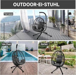 borvat IBBO® - Egg Hangstoel - Hangstoel met standaard - Egg Chair - tot 150kg - Hangstoel met grijs kussen Grijs - Zwart -