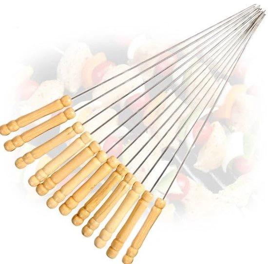 Marshmallow spiezen - BBQ spiezen set - Metalen spiezen met houten handvat - Kampvuur accessoires - Barbecue prikkers - Herbruikbare spiezen - Marshmallow stokjes - 10 Stuks by Merkloos