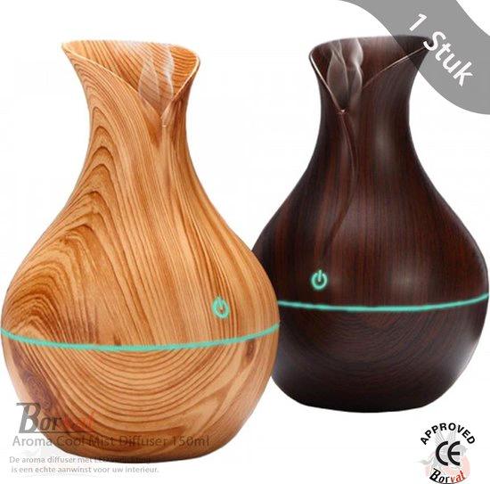 Borvat® Borvat® Diffuser Aromatherapie - 10 x 15 cm - Zeer Stil - 200 ml - Donker bruine Houtlook - Touch - Automatische uitschakeling na 4 uur - USB Kabel -