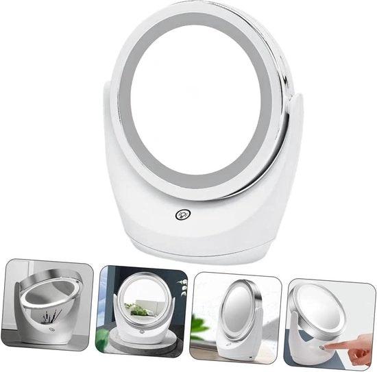BORVAT Make-up Spiegel met LED Verlichting - 360° Draaibaar - 5x Vergroting - 3 Lichtstanden - Dubbelzijdig - Wit by BORVAT