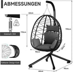 borvat IBBO® - Egg Hangstoel - Hangstoel met standaard - Egg Chair - tot 150kg - Hangstoel met grijs kussen Grijs - Zwart -