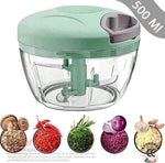 Borvat® Uiensnijder - handmatig - groentesnijder met roestvrijstalen messen - extra 1 mixer - uien hakmolen - multihakmolen met trekkoord - 5 seconden hakken en mengen (Groen - 500 ml) by Borvat®