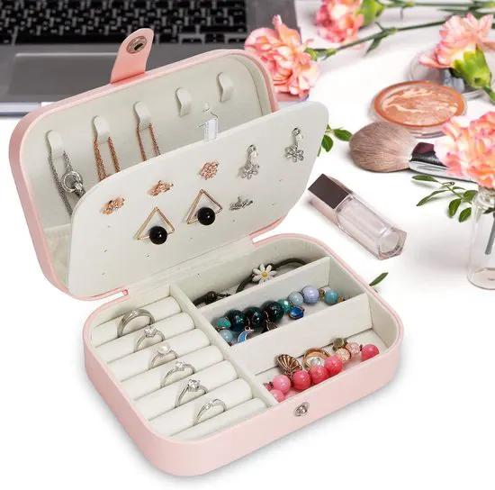 Merkloos Luxe sieradendoos rechthoek rose met spiegel/ premium jewelry box / juwelendoos / sieraden kistje / kettingen, oorbellen, ringen, horloge / geschenk / cadeautje voor haar/ sieradendoosje -