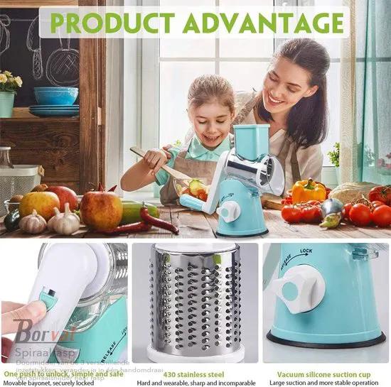 Borvat® Borvat® - Spiraalsnijder - Rasp - Kaasrasp - Groentesnijder - Kaasmolen - 3-in-1 Roterende Groentesnijder - Trommelrasp -