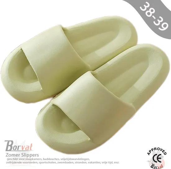 Borvat® Borvat® - Zomer Slippers Wolky Dichte Slippers Paar Thuis Outdoor Slipper Zomer Strand Slaapkamer Schoenen Dames Slippers Dikke Bodem Sandalen - Unisex - Licht groen - Maat 38-39 -