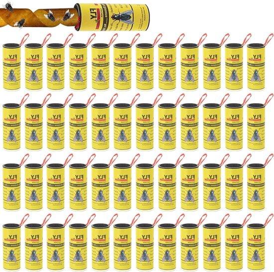 Merkloos Allecto Plus - 48 stuks Vliegenvangers van papier - Kleverige vliegenvangerval - Effectieve vliegenval voor binnen en buiten - Bestrijdt vliegen, muggen en motten -