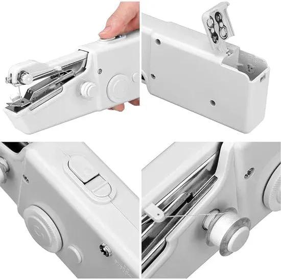 Merkloos Naaimachine elektrische mini met 3 draadspoelen, draagbare handnaaimachine met eenvoudig te bedienen, mini-naaimachine, handheld naaiset, reisnaaiset, thuis naaiset, handnaaimachine, wit -