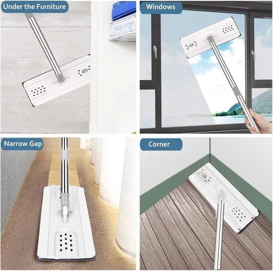 Merkloos IBBO Shop - Handy Mop - Dweilsysteem - Vloerwisser - Emmer met wringer - Vlakke dweil met een emmer met een tweekamerpers, dweil, emmer - Dweilsysteem - Vloerwisser -