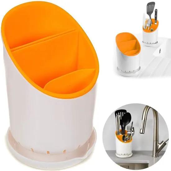 Borvat® Borvat® – Bestek Droger met Uitlekbak – Bestekopberghouder – Droogrek voor Keukengerei - Oranje -