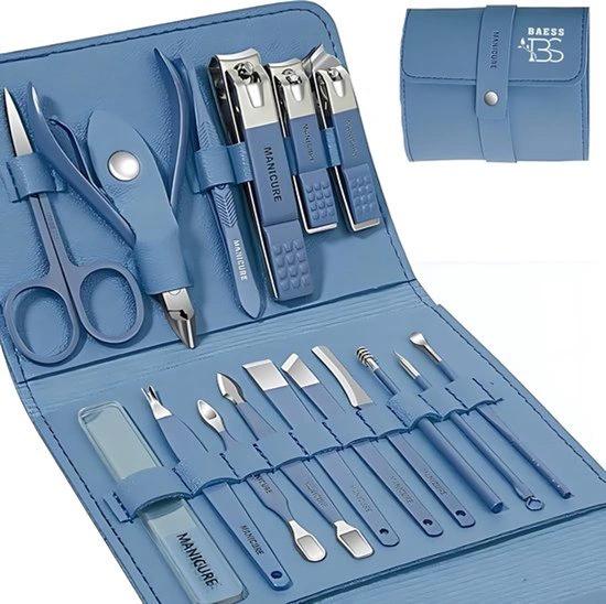 16-Delige Pedicure & Manicure Set - Nagelknippers, Nagelvijl, Nageltang - Blauw by BORVAT
