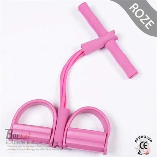 Borvat® Borvat® - Elastische Buikspiertrainer - Elastiek met Handvat en Pedaal - Roze -