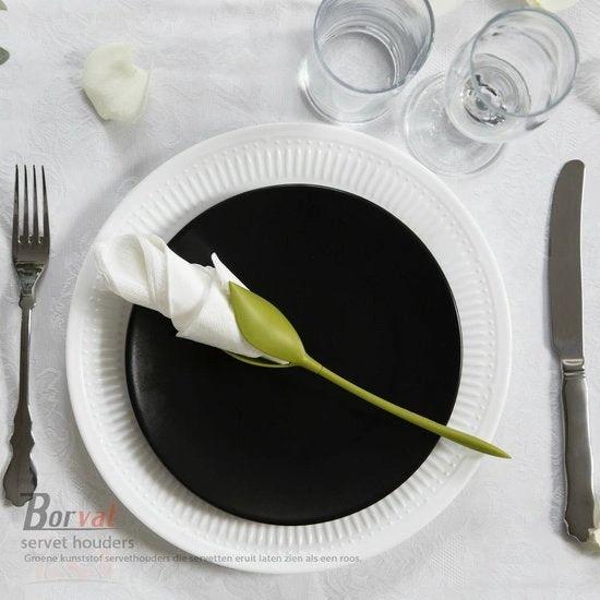 Borvat® Borvat® - servet houders voor tafels plastic twist bloemknoppen servethouders met groene steel voor het maken van originele tafelarrangementen - Set van 4 -