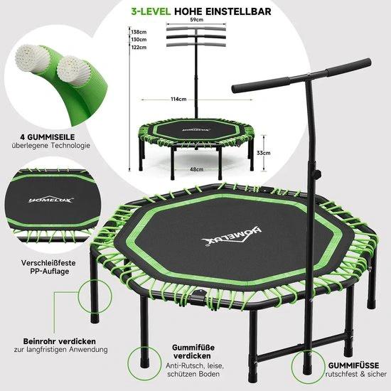 Borvat® Borvat® - Fitness Trampoline - Verstelbaar Fitness Trampoline met Handgreep – Stille, Opvouwbare & Gewrichtsbesparende Trampoline voor het Gezin -