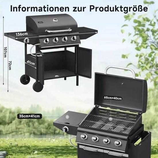 BORVAT Homelux Gasbarbecue Grillwagen - 15kW - 4+1 Branders - Zijbrander - Gasgrill BBQ by BORVAT