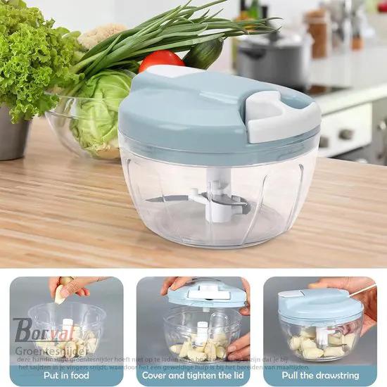 Borvat® Borvat® Uiensnijder - handmatig - groentesnijder met roestvrijstalen messen - extra 1 mixer - uien hakmolen - multihakmolen met trekkoord - 5 seconden hakken en mengen (blauw-500 ml) -