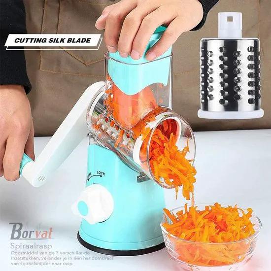 Borvat® Borvat® - Spiraalsnijder - Rasp - Kaasrasp - Groentesnijder - Kaasmolen - 3-in-1 Roterende Groentesnijder - Trommelrasp -