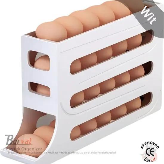 Borvat® Borvat® - Eierrek Organizer - Automatisch Rollend - Opbergdoos - Koelkast - Keukenkast - Opslag - Wit -