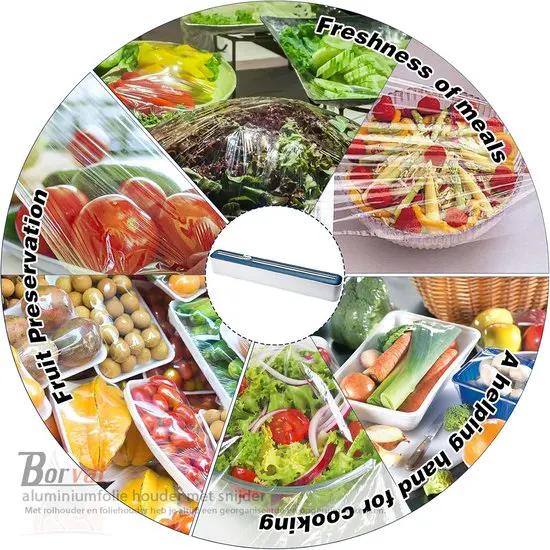 Borvat® Borvat® - Handige Vershoudfolie - aluminiumfolie houder met snijder - Keuken tool - Kunststof - 37 x 7 cm - Blauw-Wit -