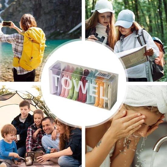 borvat IBBO® - 14 Gecomprimeerde Doekjes - 14 stuks - Compressed Towels - Hygienische Vochtige Doekjes - Wegwerp Gezichtsdoekjes - Gecomprimeerde Gezichtsdoekjes - Vakantie - Groot 28x24 mm - Wit -