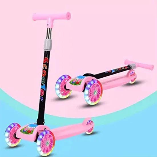 Borvat® IBBO 3 wiel scooter - Kinderstep met in hoogte verstelbaar stuur - Opvouwbare, driewielige, gloeiende balansscooter - Jongens/Meisjes - Roze - Autoped - Scooter -