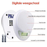 Merkloos Keukenweegschaal - Inclusief Batterijen – 1 gram tot 5 kg - Wit -