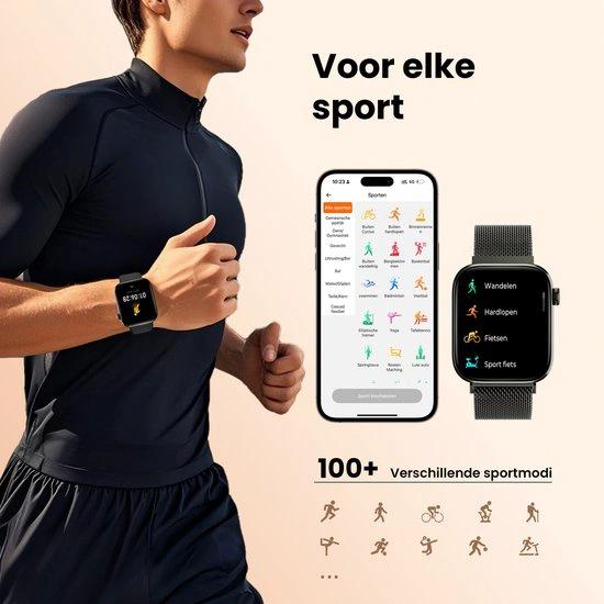 BORVAT ProWatch AMOLED Smartwatch Dames & Heren - Milanese + 3 Siliconen Bandjes - Gun Metal by BORVAT