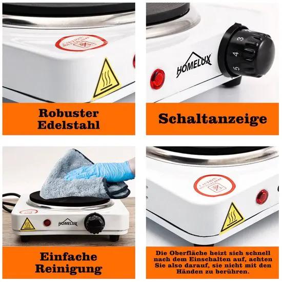 Borvat® Pluto® - HOMELUX - Elektrische kookplaat - Warmhoudplaat - draagbaar -1500W - camping - Wit -