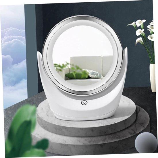 BORVAT Make-up Spiegel met LED Verlichting - 360° Draaibaar - 5x Vergroting - 3 Lichtstanden - Dubbelzijdig - Wit by BORVAT