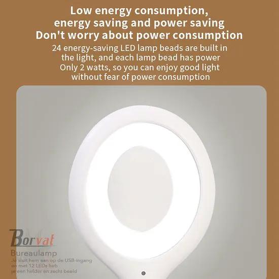Borvat® Borvat® - Bureaulamp voor Laptop en PC - Wit en Ovaal- Flexibel en Helder - Met LED USB Aansluiting -